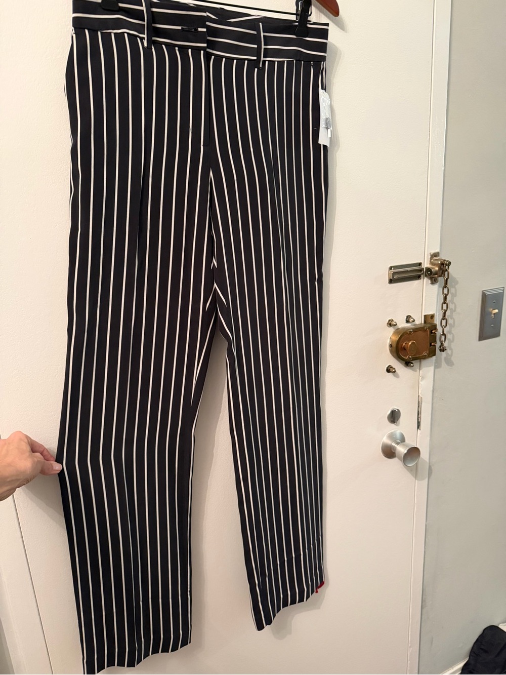 Equipment Black Wide-Leg Pants with White Pinstripes - Picture 2 of 5